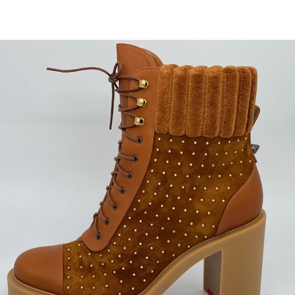 Christian Louboutin DAKITA LUG 70 Studded Spike Suede Boots Heel Booties - Picture 11 of 13